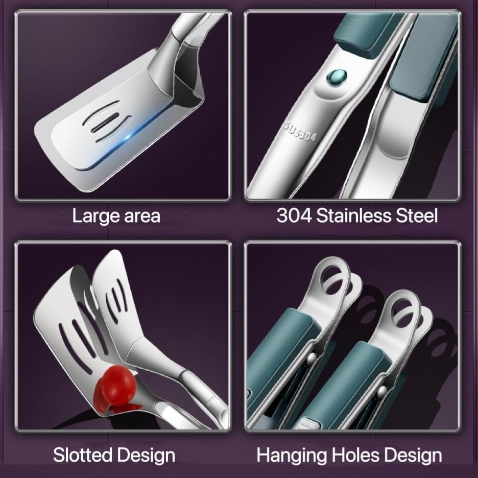Kitchen Spatula Tongs 11.6 lnch Stainless Steel Grill Clamp Cooking Tongs for Flipping Steak Fish Bread Hamburger Frying Pancake Pie