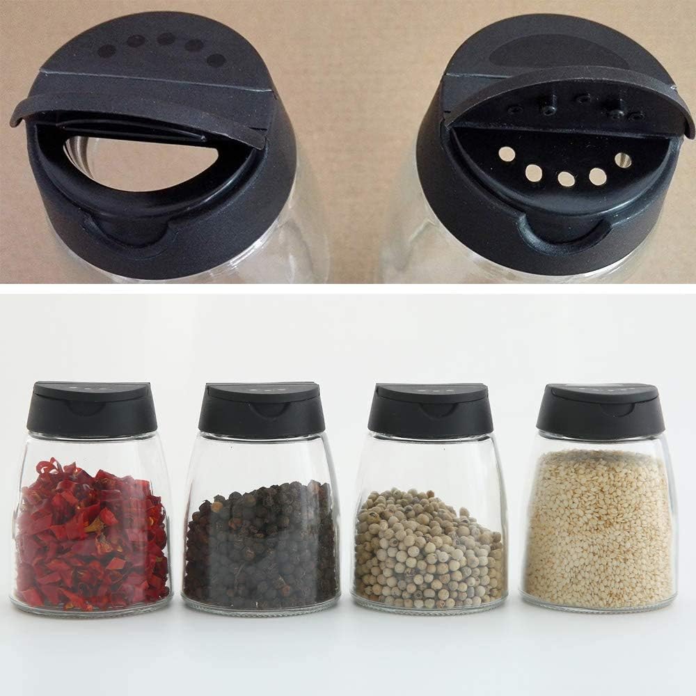 Glass Spice Jars, Double Lids Seasoning Shakers Glass Bottles Spice Shakers Sifter Barbecue Salt & Pepper Shaker Container (4PCS）