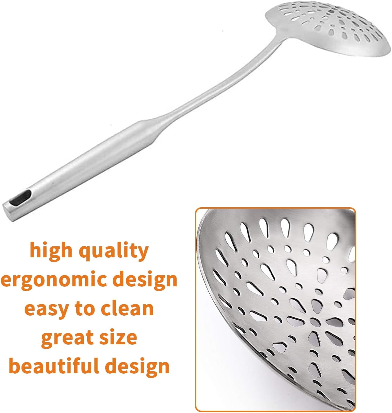 TBWHL Skimmer Slotted Spoon, Slotted Spoons for Cooking, Heavy Duty 304 Stainless Steel Slotted Spoon with Vacuum Ergonomic Handle, Comfortable Grip Design Strainer Ladle for Kitchen, 14.96 Inches