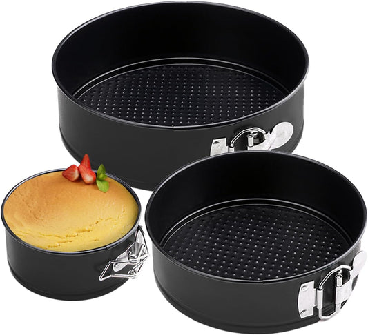 SHIKORI Cake Pan Set for Baking, Non-Stick Springform Pans Set of 3 (4, 7, 9 inch), Round Cake Pans,Cheesecake Pan, Leak-Proof Cake Pans with Removable Bottom-Black 3 Pcs