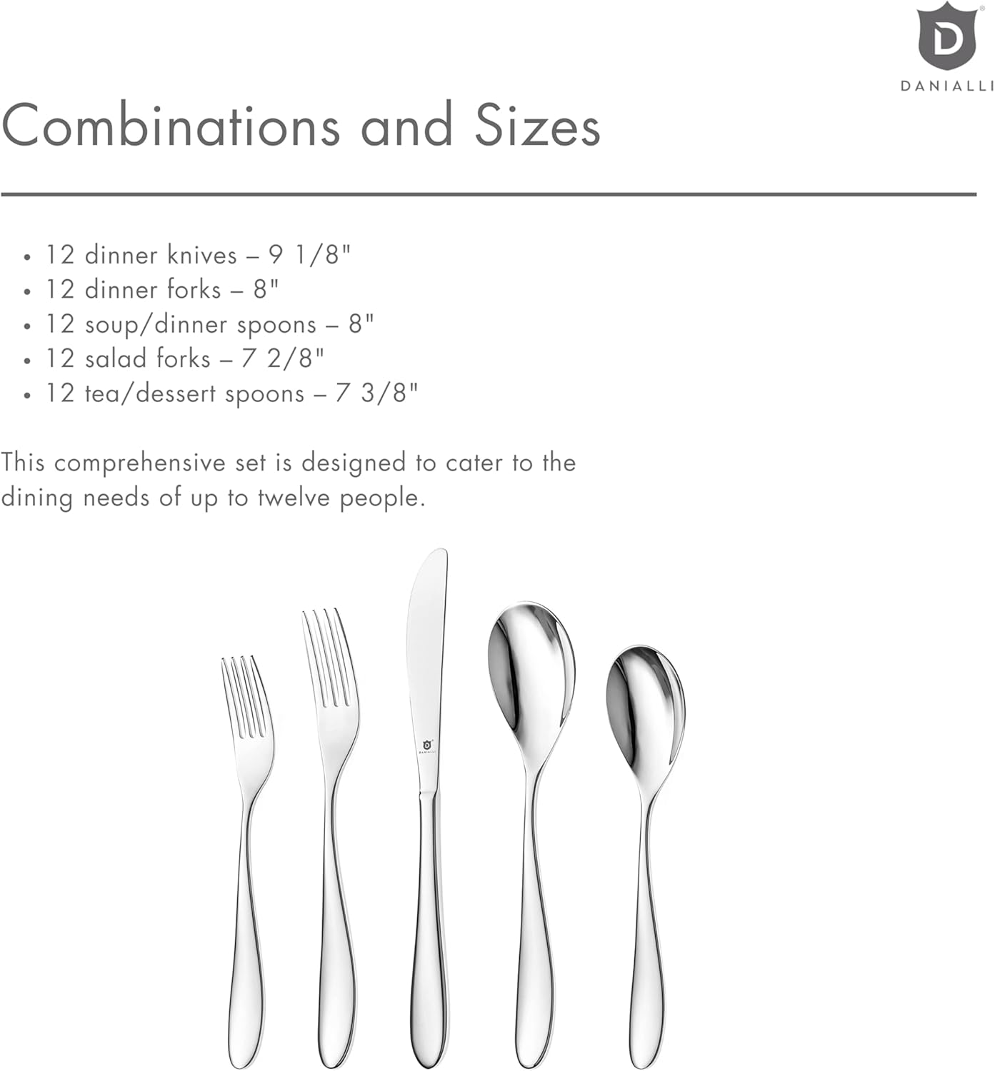 Silverware Set for 12 | 18/10 Stainless Steel Flatware Set | Mirror Finish, Heavy-Duty, Dishwasher Safe, Elegant & Durable, Built to Last (60-Piece, Marettimo)