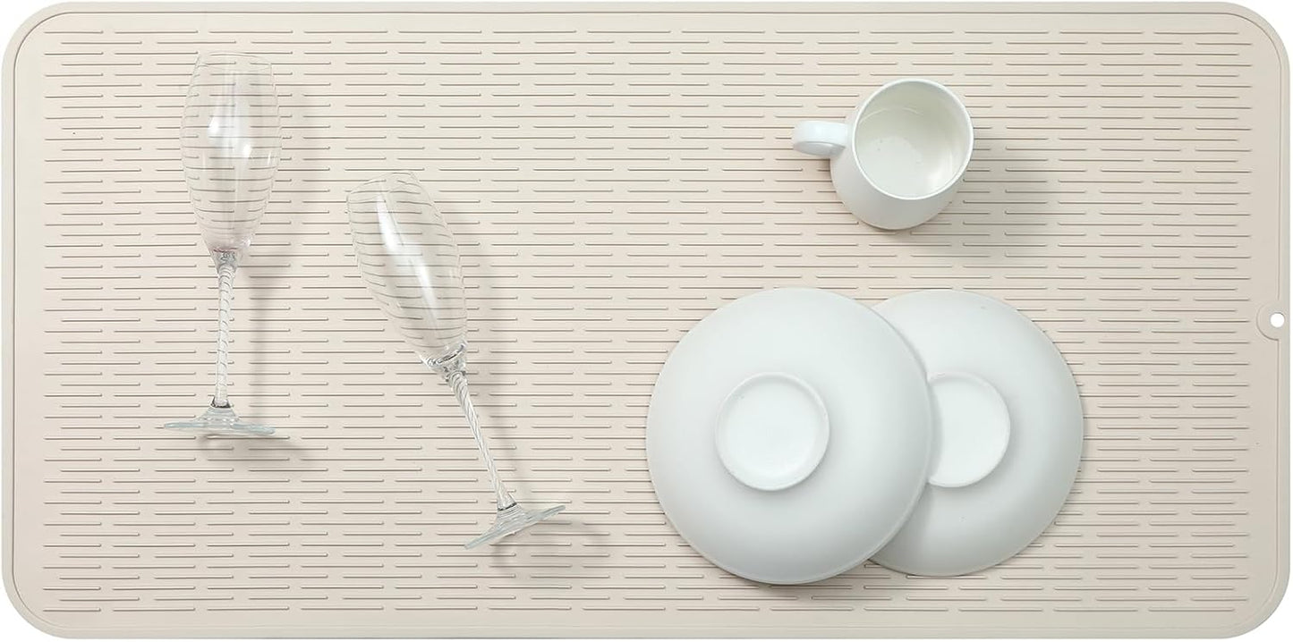 Silicone Dish Drying Mat for Multiple Usage,Easy clean,Eco-friendly,Heat-resistant Silicone Mat for Kitchen Counter or Sink,Refrigerator or Drawer Liner Tapioca 5XL 36inches x 18inches