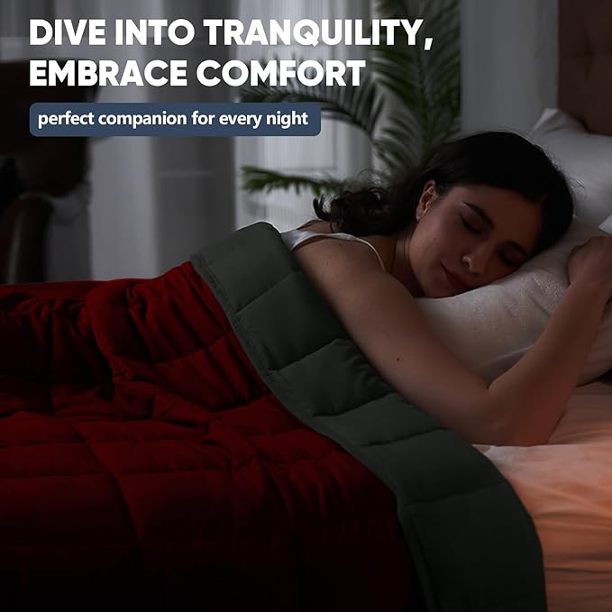 yescool Weighted Blanket for Adults (20 lbs, 48" x 72", Red Grey) Cooling Heavy Blanket for Sleeping Perfect for 110-130 lbs, Twin Size Breathable Blanket with Premium Glass Bead, Machine Washable