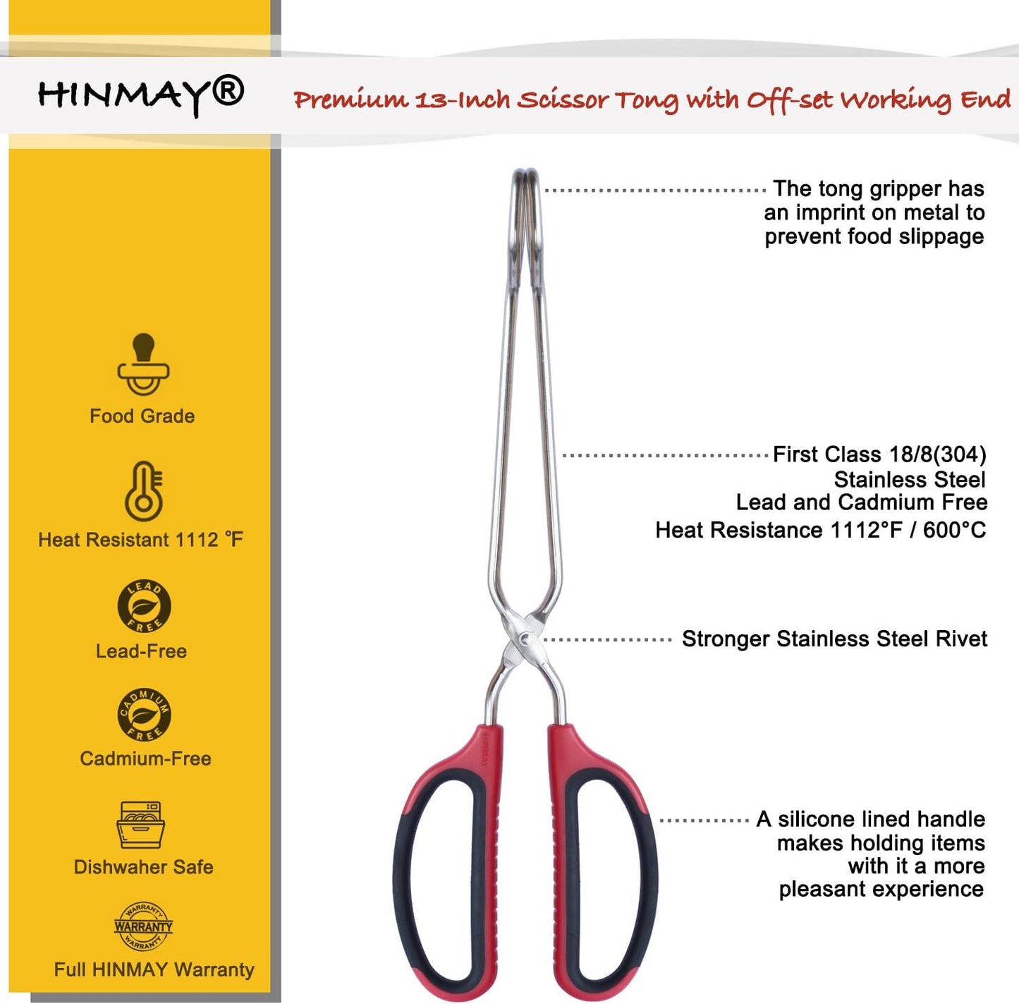 13-Inch Stainless Steel Scissor Tongs with Comfort-Grip Handle