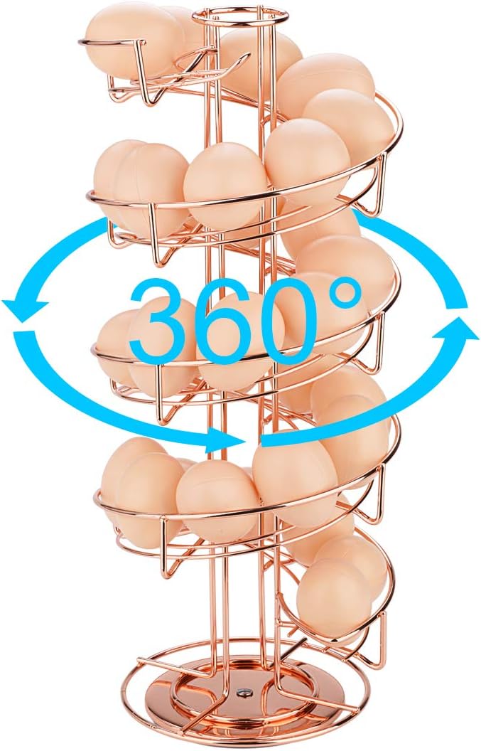Toplife Spiral Design Metal Egg Skelter Dispenser Rack, Storage Display Rack, Rose Gold