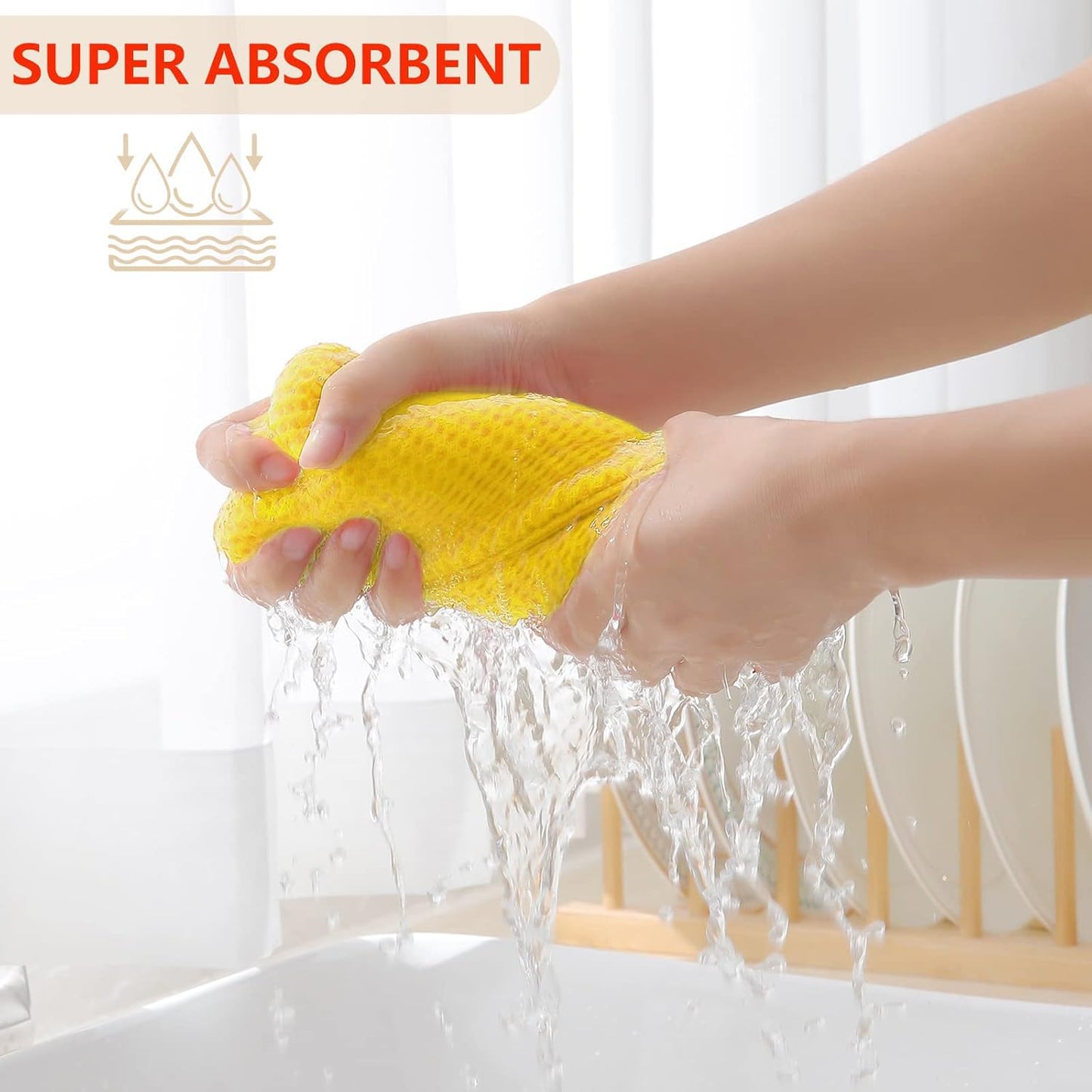 Homaxy 100% Cotton Waffle Weave Kitchen Dish Cloths, Ultra Soft Absorbent Quick Drying Dish Towels, 12 x 12 Inches, 8-Pack, Yellow