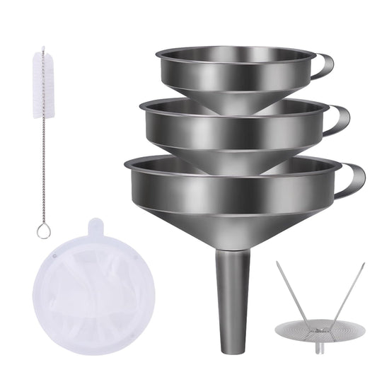 5 in 1 Funnels for Filling Bottles Stainless Steel Small Kitchen Funnel Set for Transferring Essential Oils Liquid Fluid Spice Dry Ingredients Powder, Durable and Dishwash Safe