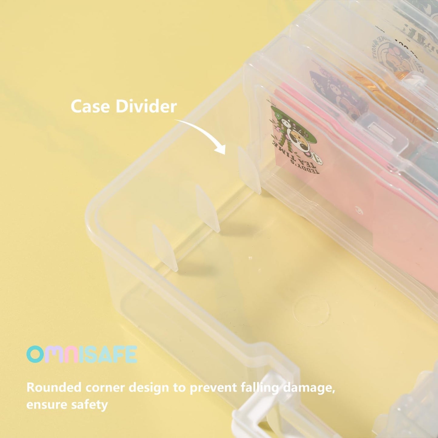 OMNISAFE 4x6 Photo Organizer Cases, Teddy Bear 16 Pack Plastic Craft Storage Container, Box for Pictures, Crafts, Scrapbooking, Transparent Photo Keeper with Handle (Panda Brown)