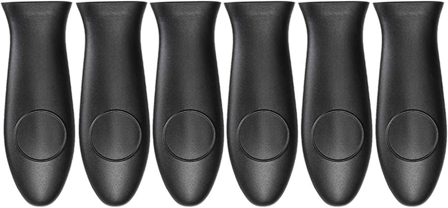 Silicone Hot Handler Holder Reusable Diswasher 6 Pcs Heat Resistant Pot Handle Sleeve Non-Slip Potholder Dishwasher Safe Rubber Grip Handle Cover For Pans, Cast Iron, Griddles, Cookware Handles Black