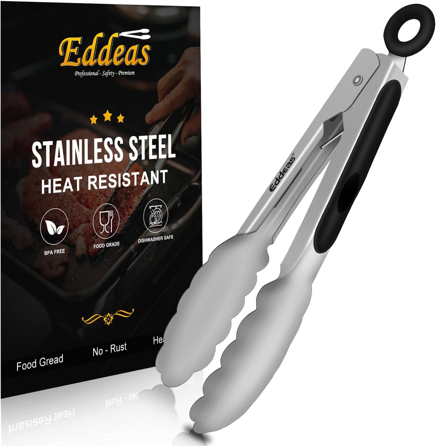 Small Tongs For Cooking, Mini 7 inch Kitchen Tongs -Heat Resistant 600 Degrees Stainless Steel and Non-Slip handle - Perfect for Cooking, Salad, Pasta, Steaks, Vegetables,Dishwasher safe