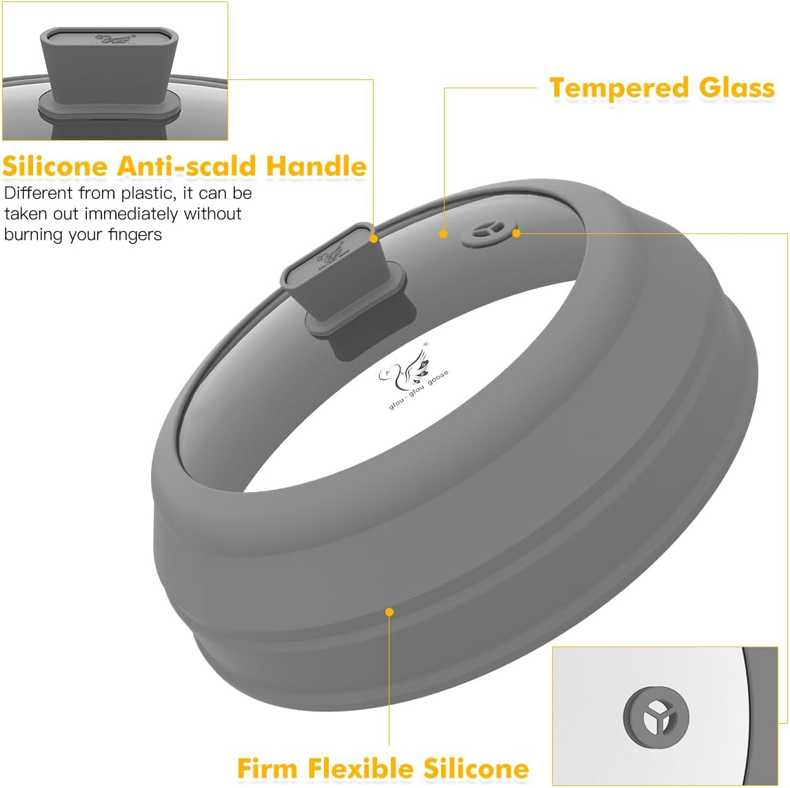 Microwave Splatter Cover Glass Splatter Guard Lid with Collapsible Silicone for Food Plate Cover 8.5 inch Grey