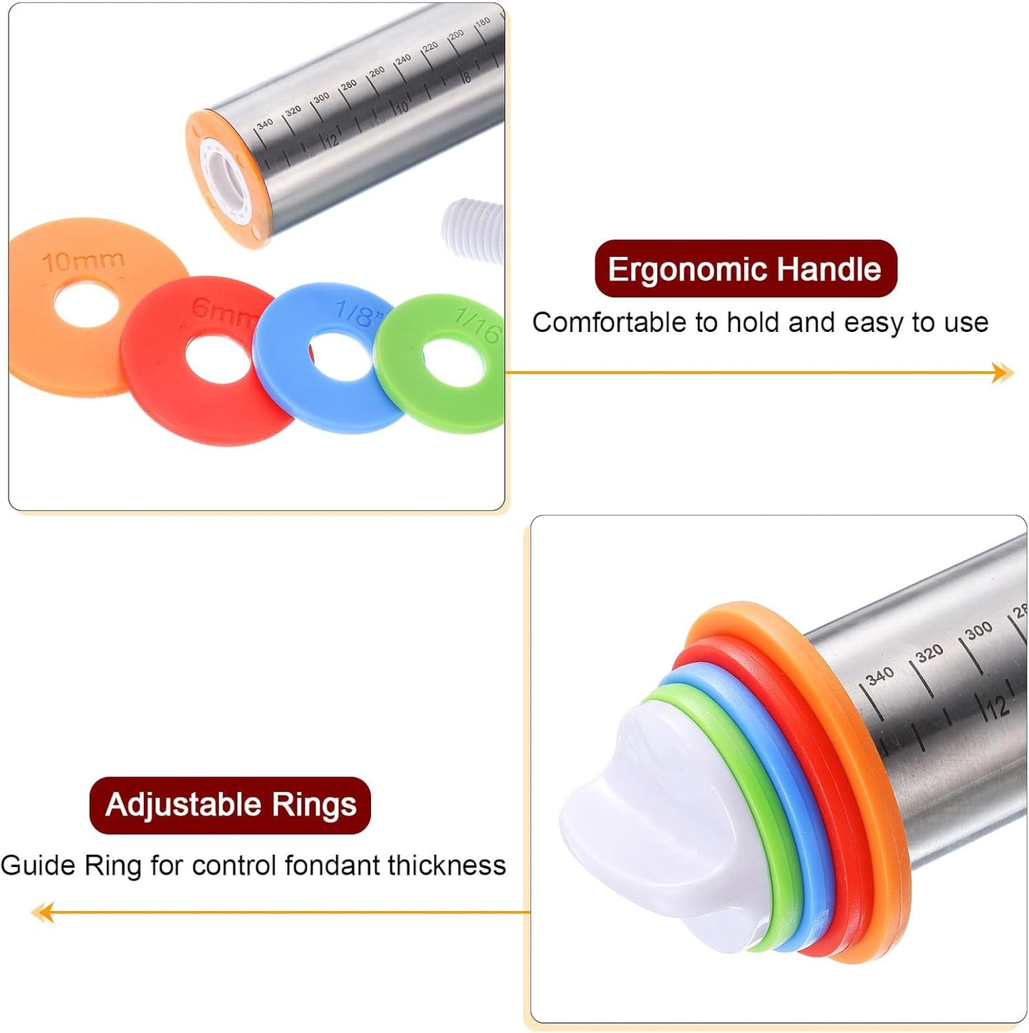 HARFINGTON 2pcs Rolling Pin 16.9 Inch x 1.69 Inch Non-Stick with Silicone Baking Pastry Mat Adjustable Guide Rings Roller Dough Roller Kitchen Decorating Tools for Cookie Pastry Pizza Clay