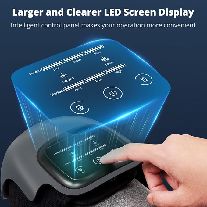 Medcursor Knee Massager with Heat, Cordless Heated Knee Massage for Pain Relief with 3 Heating Levels, 3 Vibration Modes, LED Screen, Adjustable Straps, Gift for Men and Women