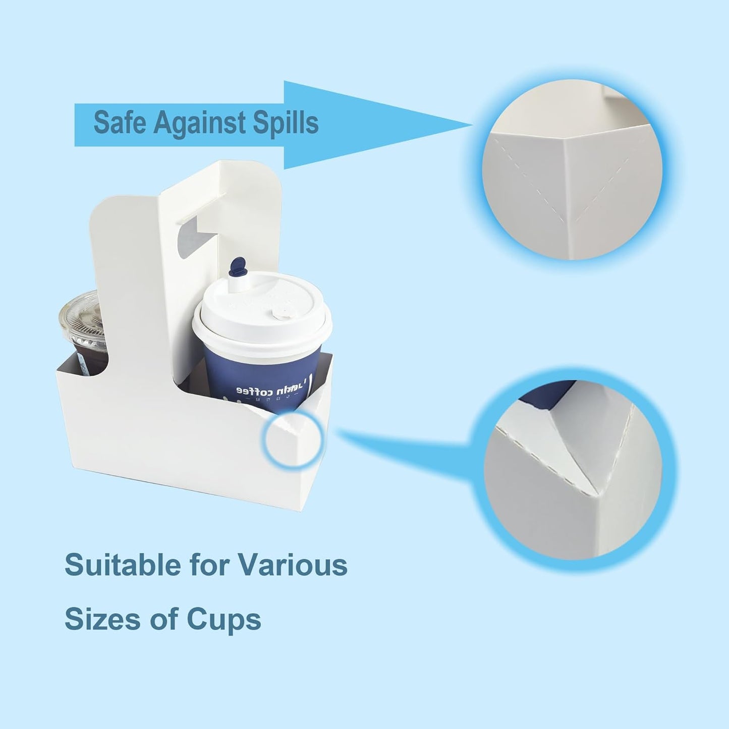 50 Pack 2-Cup Drink Carrier with Handle, Disposable White Cardboard Paper Cup Holder for Cold/Hot Drinks,Cup Carrier for Coffee or Food Delivery, Take Out Cup Carriers, Mlfklmkl