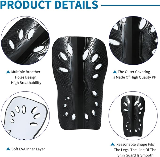 Soccer Shin Guards for Kids Youth, 2 Pairs Breathable Shin Pads for Boys Girls Teens Adults, Lightweight Football Equipment Cushion Protection for Men Women