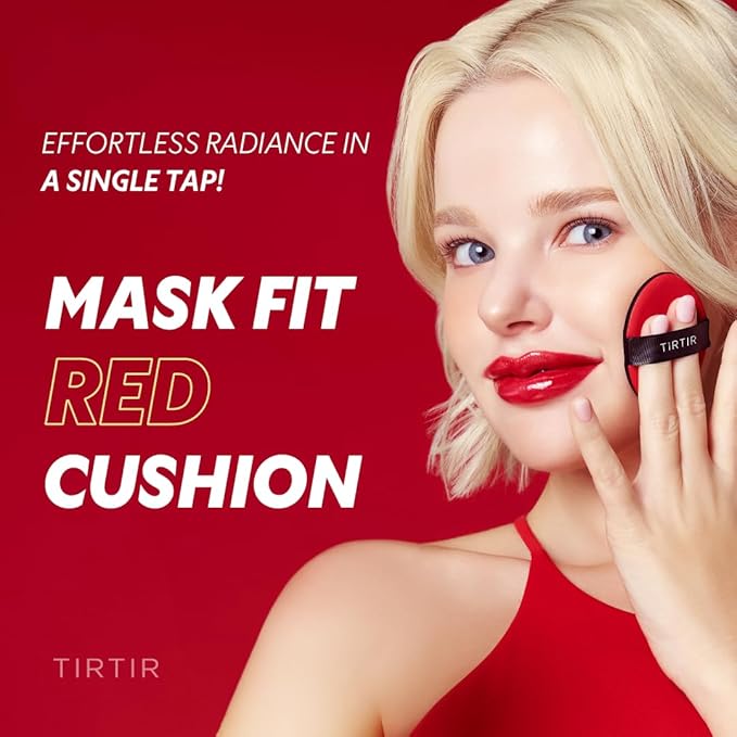 TIRTIR Mask Fit Red Cushion Foundation | Full coverage, Weightless, Skin fit, Satin Glow Finish, Korean Makeup, beauty, Tattoo cover up, Buildable (#22W Sheer Beige, 0.63 Fl Oz)
