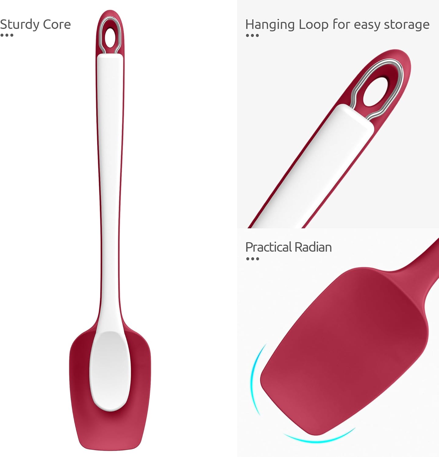 U-Taste Extra-Long 600ºF Heat Resistant Spatula Spoon: 14" Silicone Spoonula Cooking Utensils for Kitchen Use, Non-Stick Scoop Scraper with Soft Edge & Firm Core for Baking, Mixing, Serving (Red)