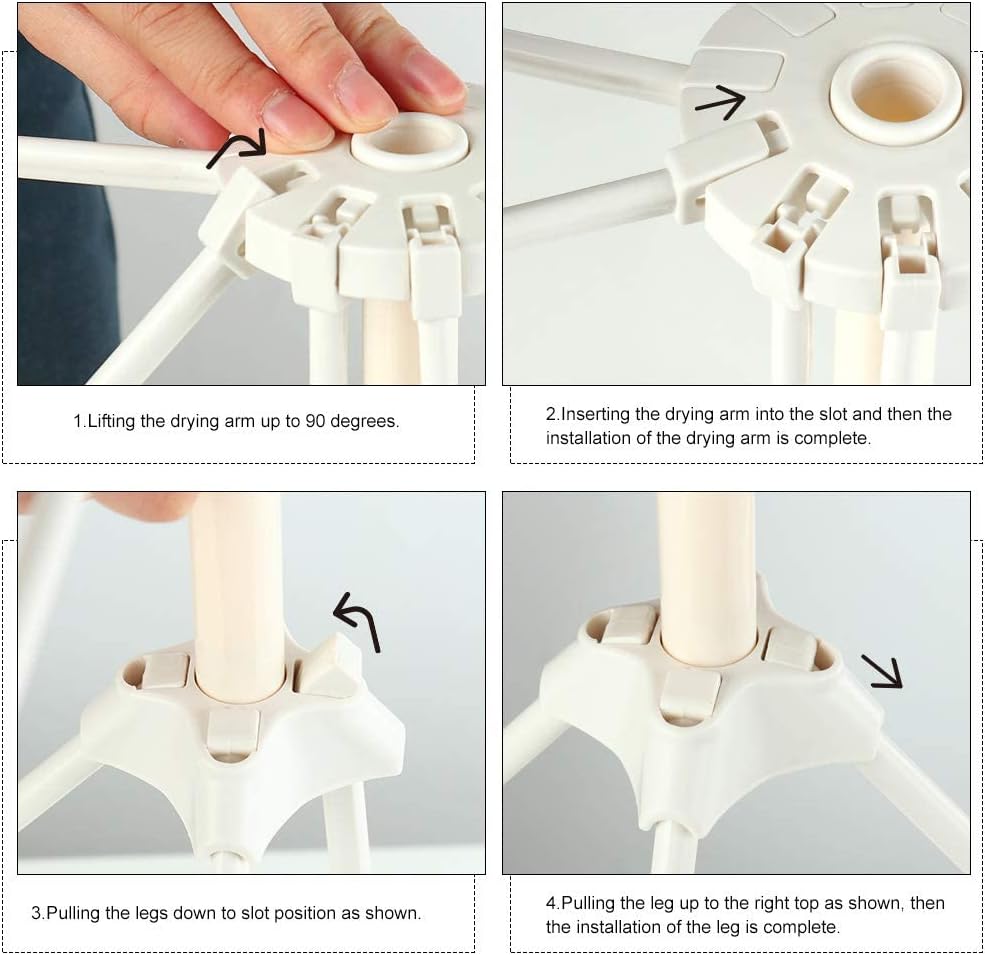 Cambom Collapsible Pasta Drying Rack - Spaghetti Noodle Drying Rack with 10 Bar Handles White