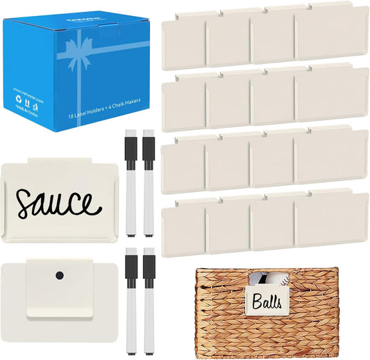 Metal Pantry Baskets Labels Clip On for Storage Bins | Edge Fold-Cream (Edge Fold-Cream, 18 Metal Label Clip)