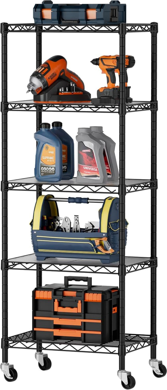 SINGAYE 5 Small Wire Shelves Kitchen Pantry Close Home Organizers and Storage Bathroom Shelf Laundry Room Organization Adjustable Book Metal Garage Shelving Unit