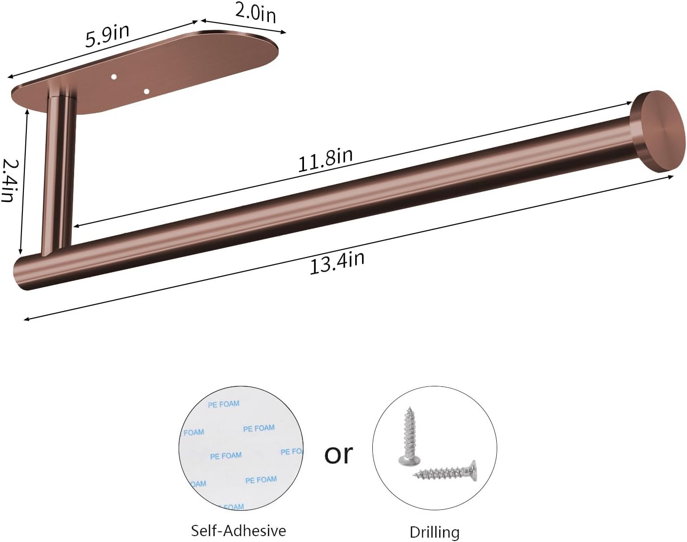 VAEHOLD Adhesive Paper Towel Holder Under Cabinet Wall Mount for Kitchen Paper Towel, Black Paper Towel Roll Holder Stick to Wall, Stainless Steel (Rose Gold)