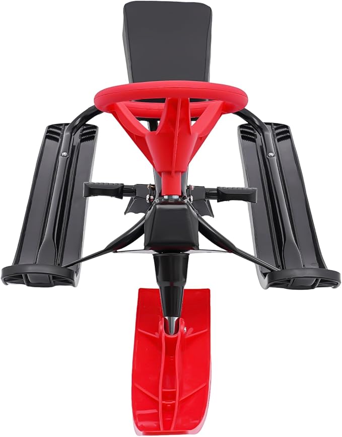 Snow Racer Sled, Ski Sled Slider Board with Steering Wheel, Twin Brakes, Anti-Slip Pedal, Snow Sled for Kids