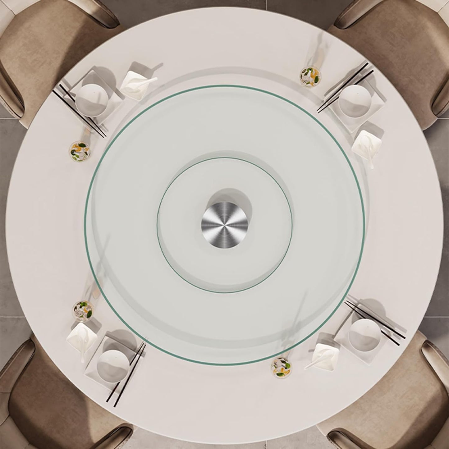 18.9 inch Glass Turntable Dining Table Large Lazy Susan Round Serving Plate Tabletop Rotating Tray with Swivel Assist System Silent & Smooth Spin (48cm / 18.9in)