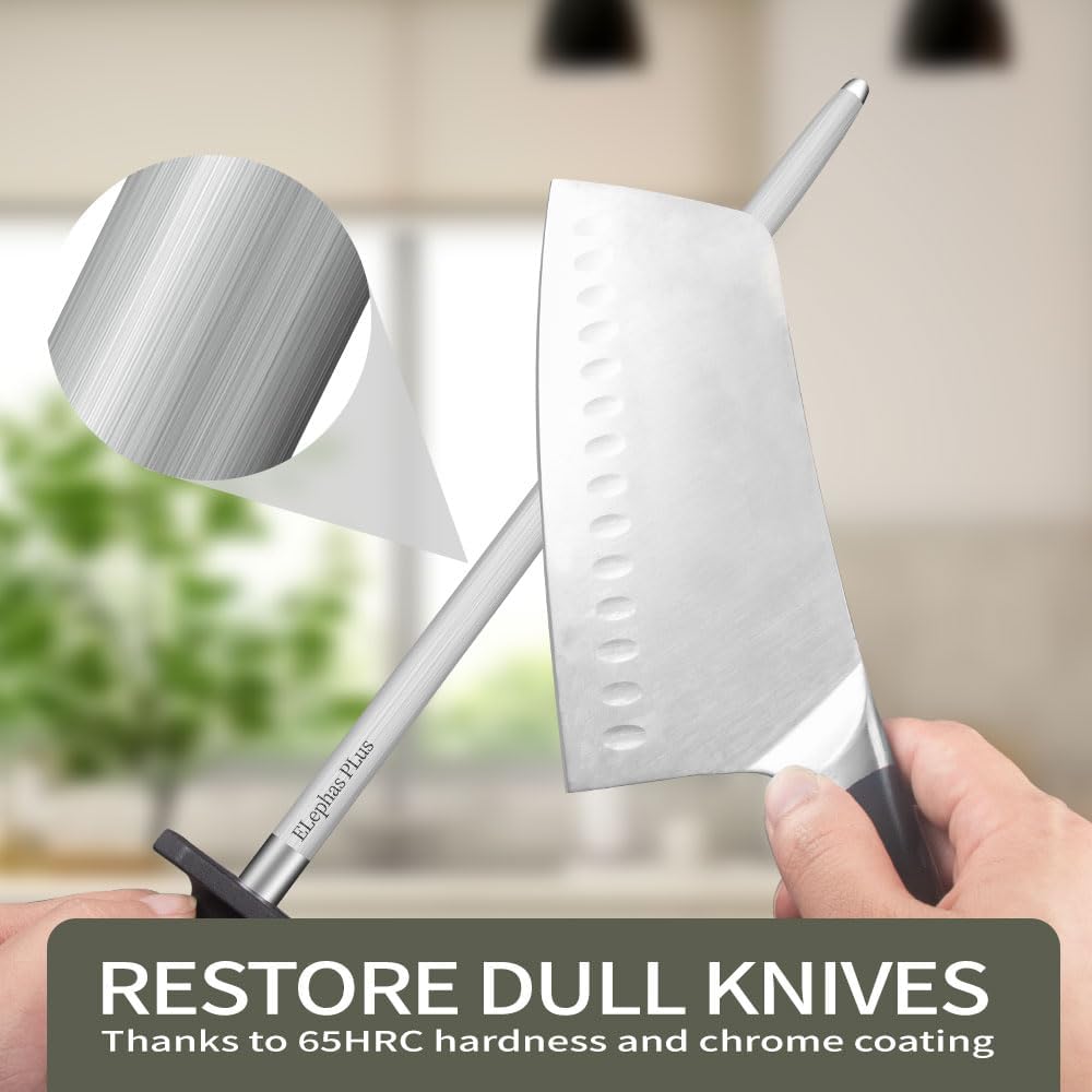 Selected High-Carbon Steel Honing Rod - Honing Steel Made of Hardened with Classic Simplicity Handle Sharpening Steel for Knife Sharpeners for Kitchen Knives (8IN)