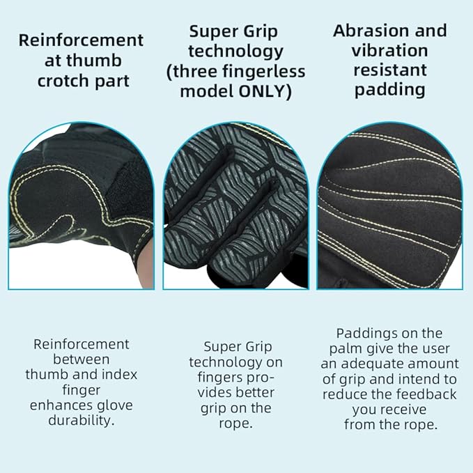 Seibertron Full or Half Finger Padded Palm Lightweight Breathable Climbing Rope Gloves for Climbers, Rock Climbing, Rescue, Adventure, Sailing, Kayaking, Outdoor Sports