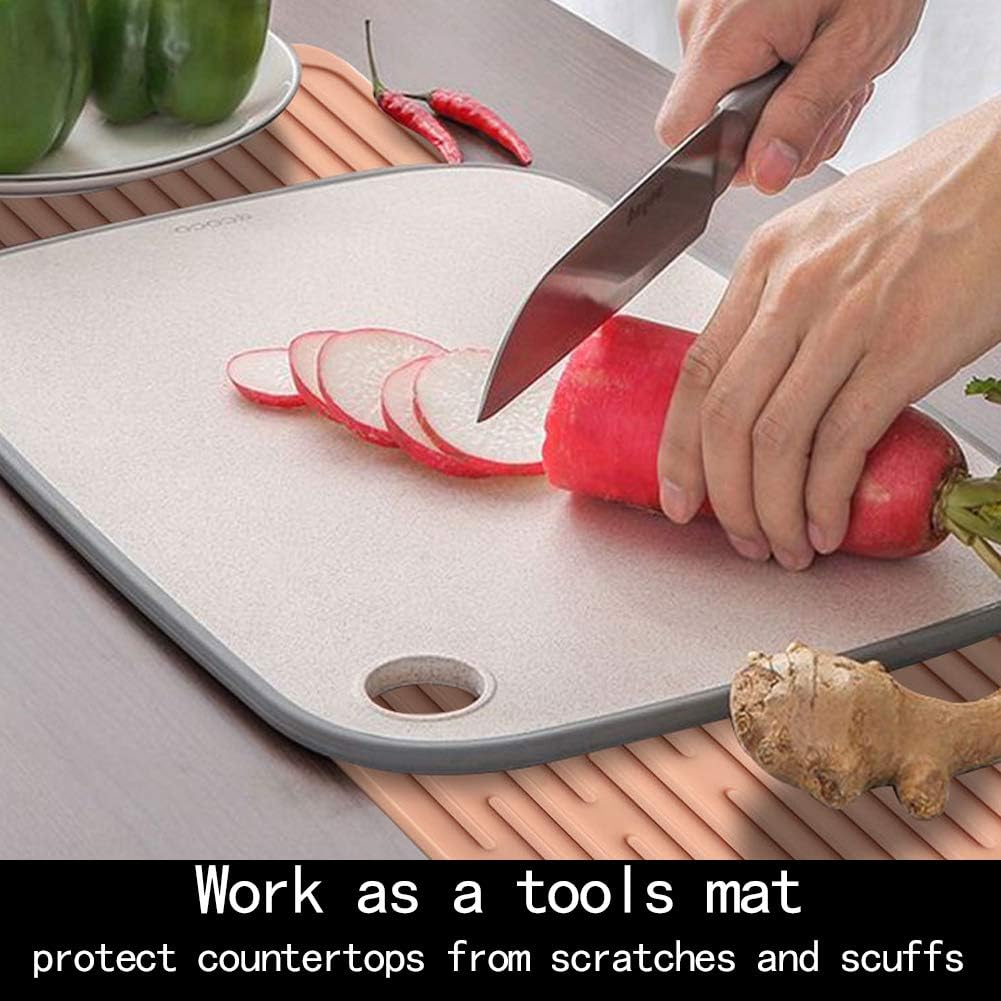 Dish Drying Mat,Large Silicone Drying Mat,Silicone Kitchen Countertop Drying Mat for Pots, Pans, Glassware, Silverware (Pink)