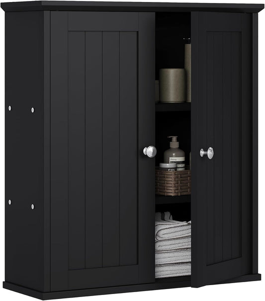 Meilocar Bathroom Wall Cabinet, Bathroom Cabinet Wall Mount, Over Toilet Space Saver Storage Cabinet, Wood Medicine Cabinets, Black