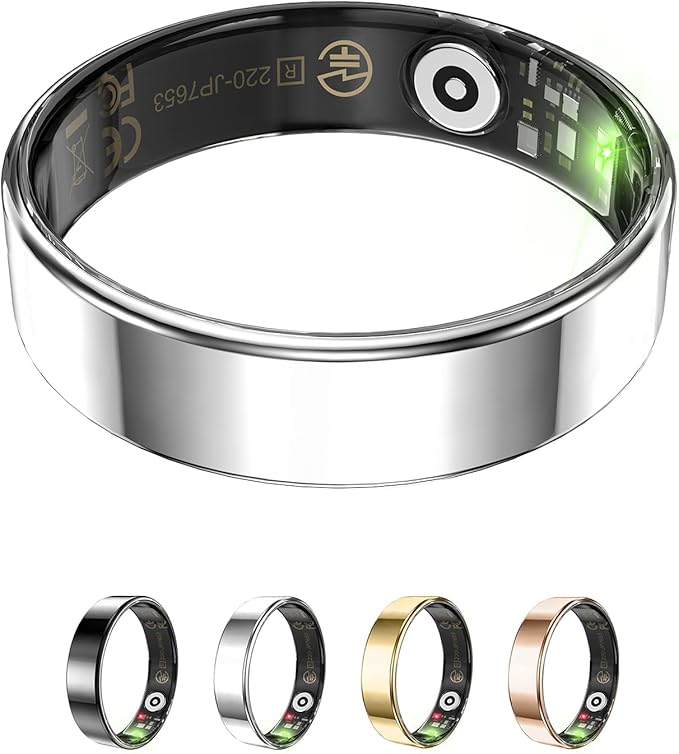 Fitness Tracker, Smart Ring for Women Men, Sleep Tracker Ring with 24/7 Heart Rate Monitor, Fitness Ring with Activity Tracker, Step Counter, Calorie Pedometer, No APP Fee, iOS Android (Silver, 7)