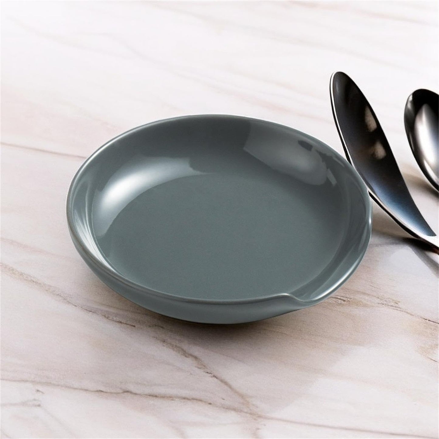 Porcelain Spoon Rest with Drip Tray for Multiple Utensils, Cooking Spoon Rest & Spoon Holder for Stove Top, Kitchen Utensil Holder for Spoons, Ladles, Tongs & Spatula, for Christmas, Gray