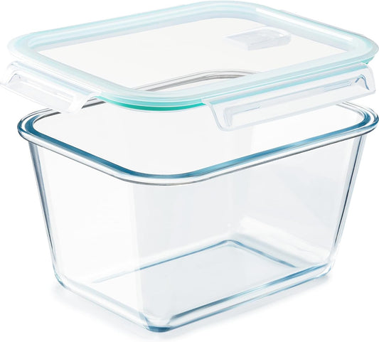 NUTRIUPS 2.6 L Large Glass Food Storage Containers, 9×6×5in Deep Rectangular Meal Prep Containers, Glass Microwave Bowls with Lids