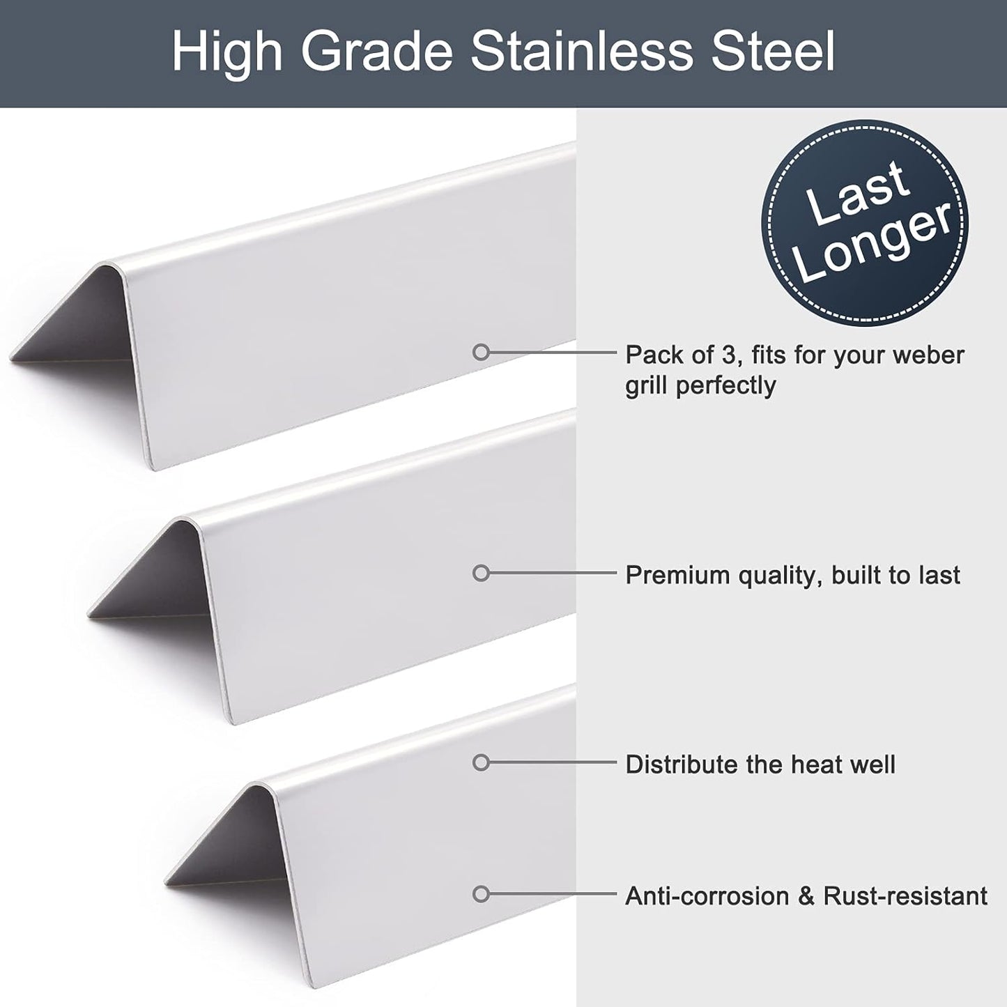 Set of 3-Pack 15.3" 7635 Flavorizer Bars for Weber Spirit 200 Series, Spirit E210 S210, E220, S220 with Front Control Knobs, Stainless Steel Heat Plates Flavor Bar for Weber Spirit E210