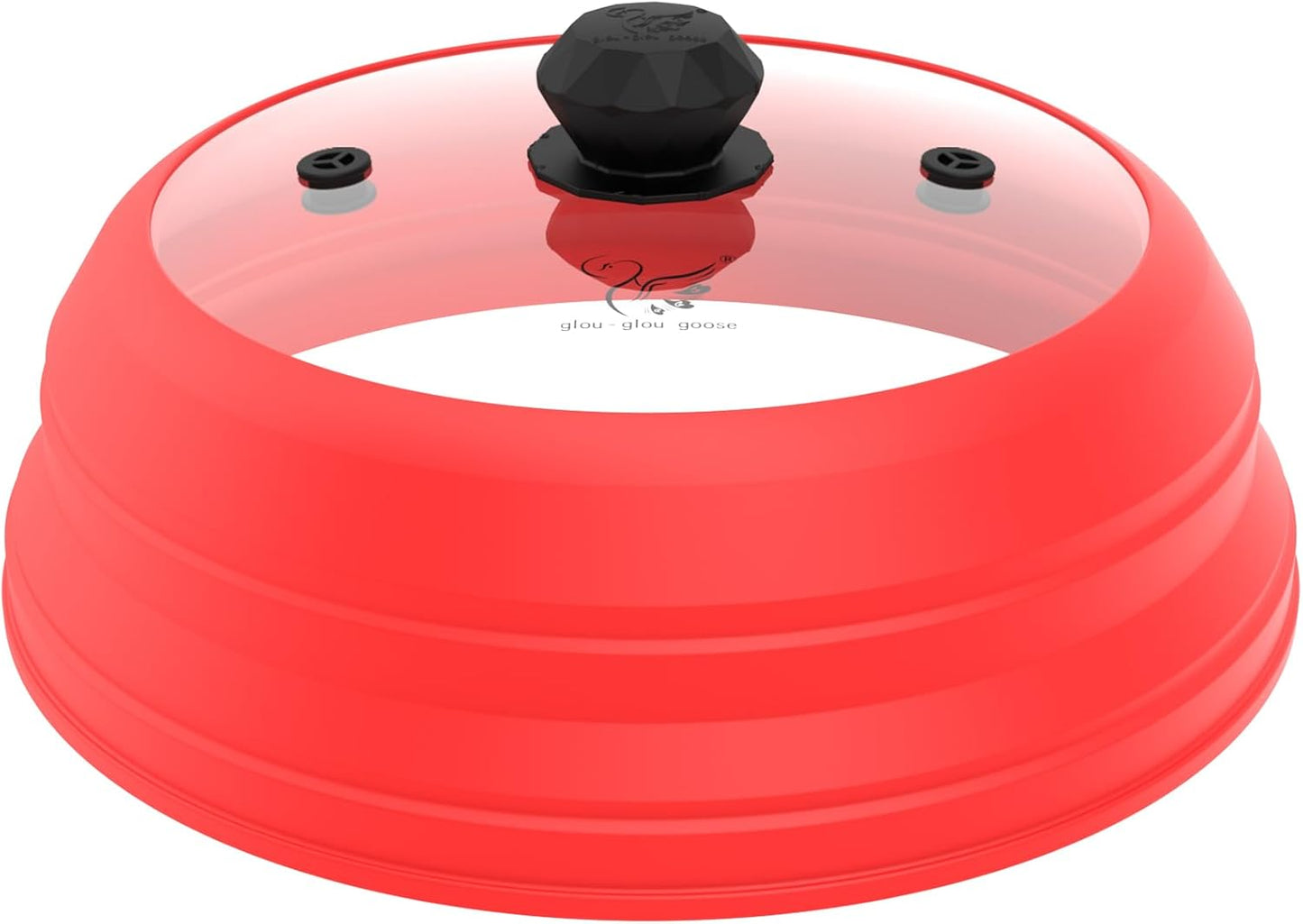 Microwave Splatter Cover Vented Glass Splatter Guard Lid with Collapsible Silicone for Food as Pot Cover Plate 10.8 inch for 6 7 8 9 10 inch Plate Bowl Red