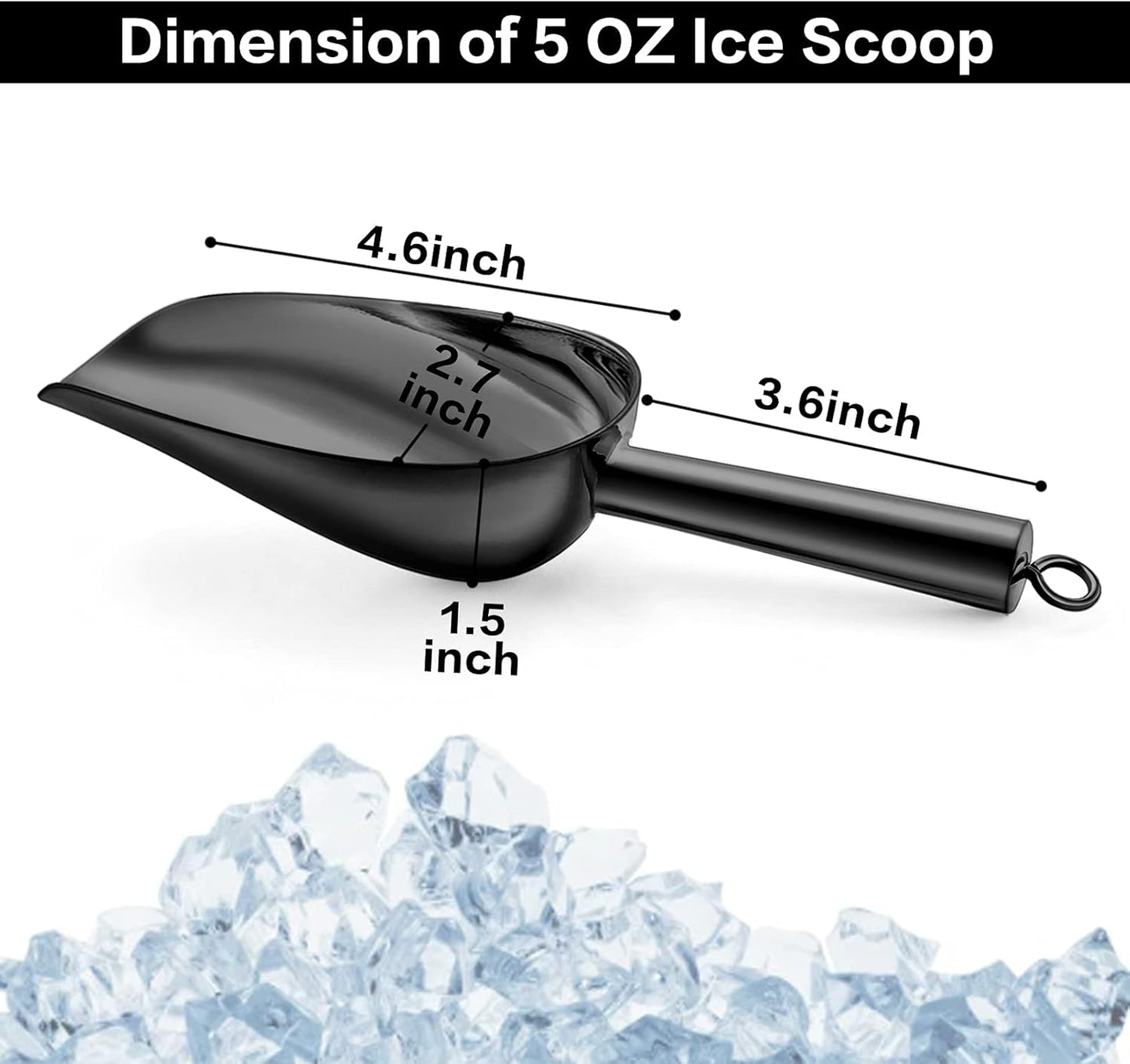 TeamFar 5oz Ice Scoop, Stainless Steel Food Scoop Metal Ice Scooper for Kitchen Bar Party Wedding, Heavy Duty & Sturdy, Easy Storage & Versatile, Mirror Finish & Smooth Edge, Black