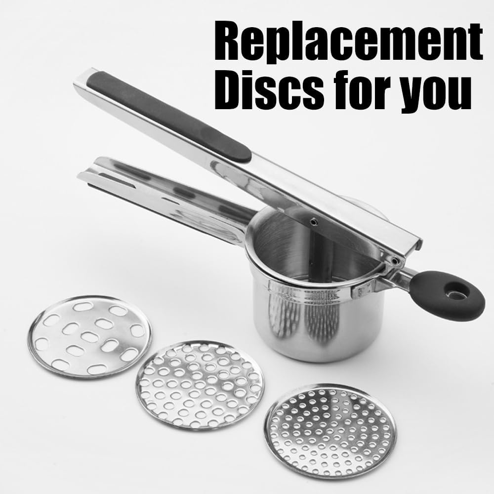 Potato Ricer and Masher, Heavy Duty Large Stainless Steel Potato Masher with 3 Interchangeable Discs Kitchen Gadget Finds for Home and Commercial Use