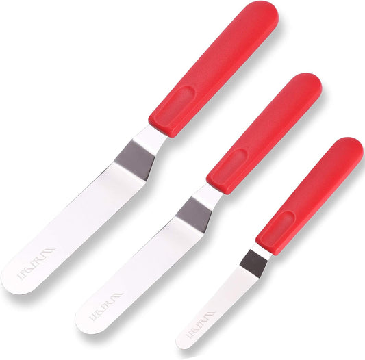 Cake Offset Spatula set of 4 6 8 inch Angled Icing Spatula Cake Decorating Frosting Knife, Red