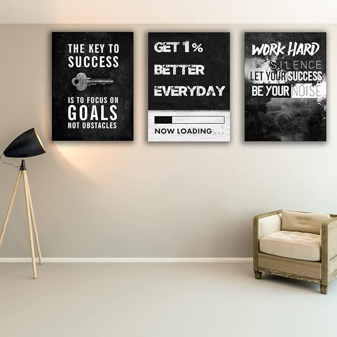 Yetaryy Motivational Poster Inspirational Wall Art 3 Pieces Canvas Painting Lion Artwork for Living Room Office Modern Home Decor Prints Pictures Wall Decor Framed Ready to Hang [36''Wx 16''H]