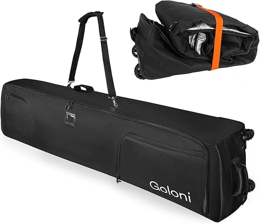 Goloni Ski Bag with Wheels,Padded Snowboard Bag for Air Travel,600D Waterproof Fabric,Foldable Snow Bag Fits 2 Pairs Skis