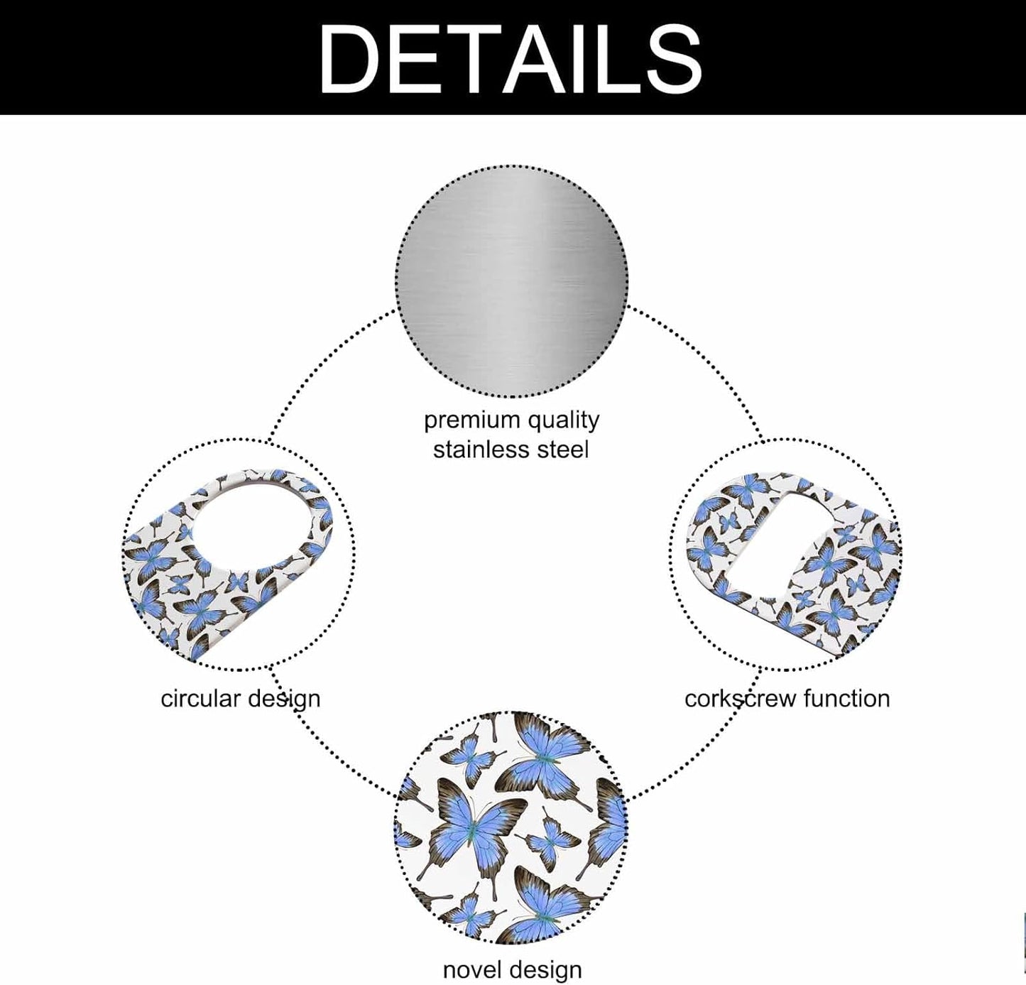 Butterflies Stainless Steel Bottle Opener Elegant Blue and Gray Wings Romantic Garden Summer Nature Flat Beer Bottle Opener Keychain for Home Kitchen Bar Restaurant Party Birthday Gift