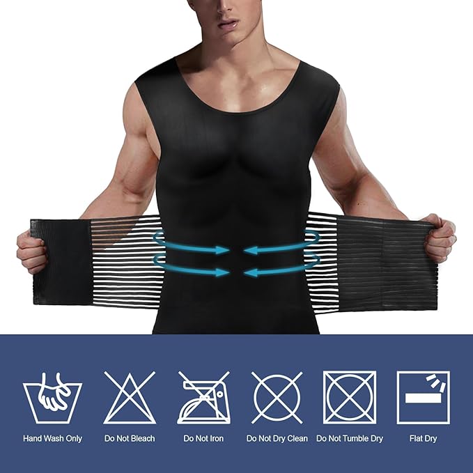 Odoland Men Body Shaper Compression Shirt, Adjustable Velcro Waist Trimmer Belt Intensity, Slimming Shapewear Tummy Control