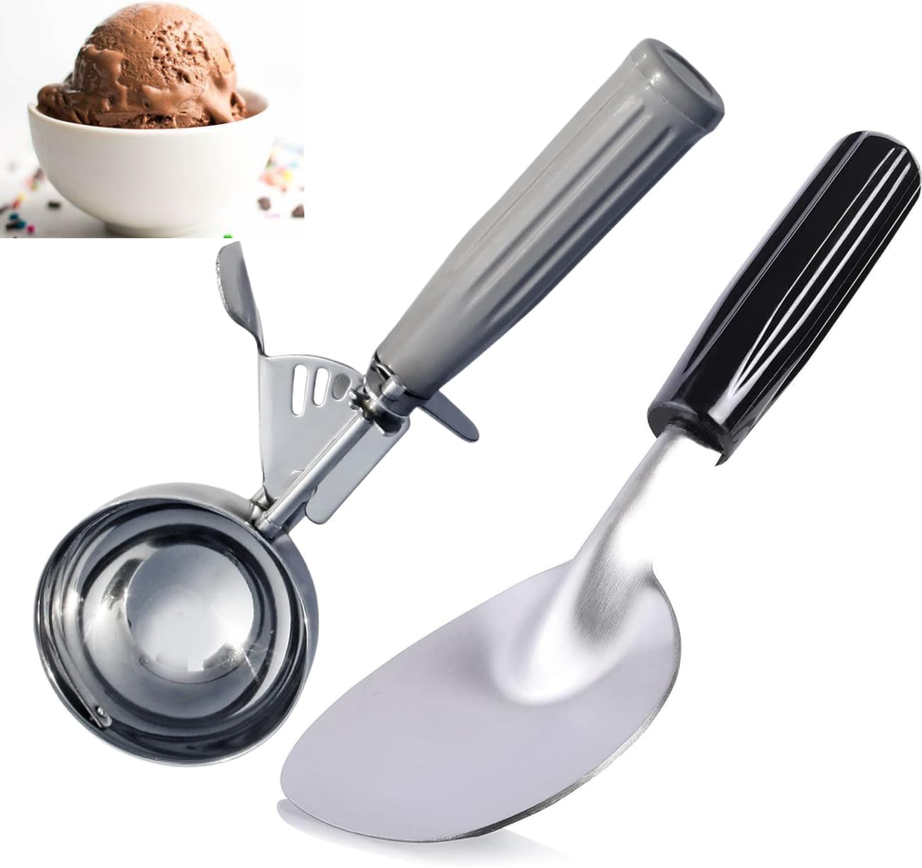 Professional Ice Cream Scoop Set, Stainless Steel Trigger Release Portion Scoop and Classic Ice Cream Spade Design for Frozen Treats,Baking Cookie Dough