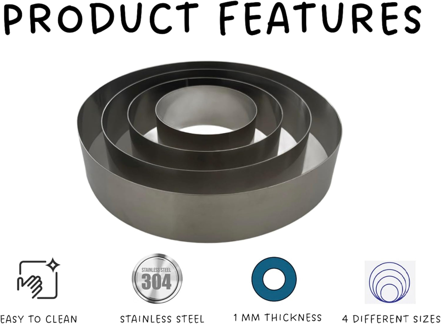 Maystore's Set of 4 Cake Rings 4-6-8-10 Inch – Round Cake Cutter Ring Mold with Premium Stainless Steel – Perfect Cake Ring for Baking, Pastry, and English Muffin – Ideal for Creating Circles.