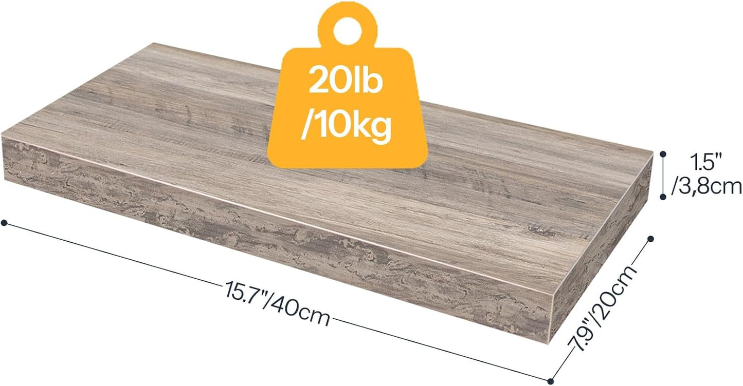 HOOBRO Floating Shelves for Wall, Wall Mounted Shelf Set of 2, 15.7" Hanging Shelf with Invisible Brackets, for Wall in Bathroom, Bedroom, Toilet, Kitchen, Living Room, Office, Greige BG40BJ01