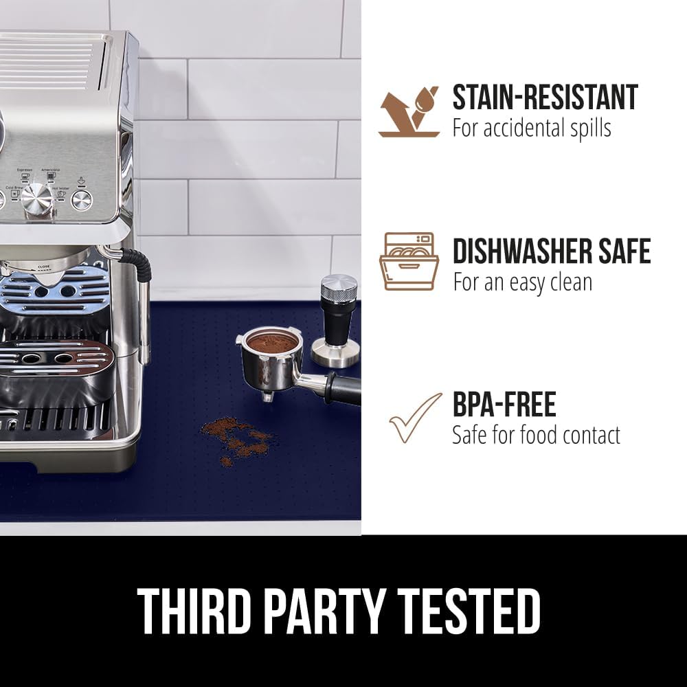 GORILLA GRIP Silicone Coffee Mat, Espresso Drink Bar Station Accessories, Waterproof Heat-Resistant Dish Drying Mats, Stay in Place on Kitchen Counter, Home Kitchen Decor Essentials, 10x14, Navy