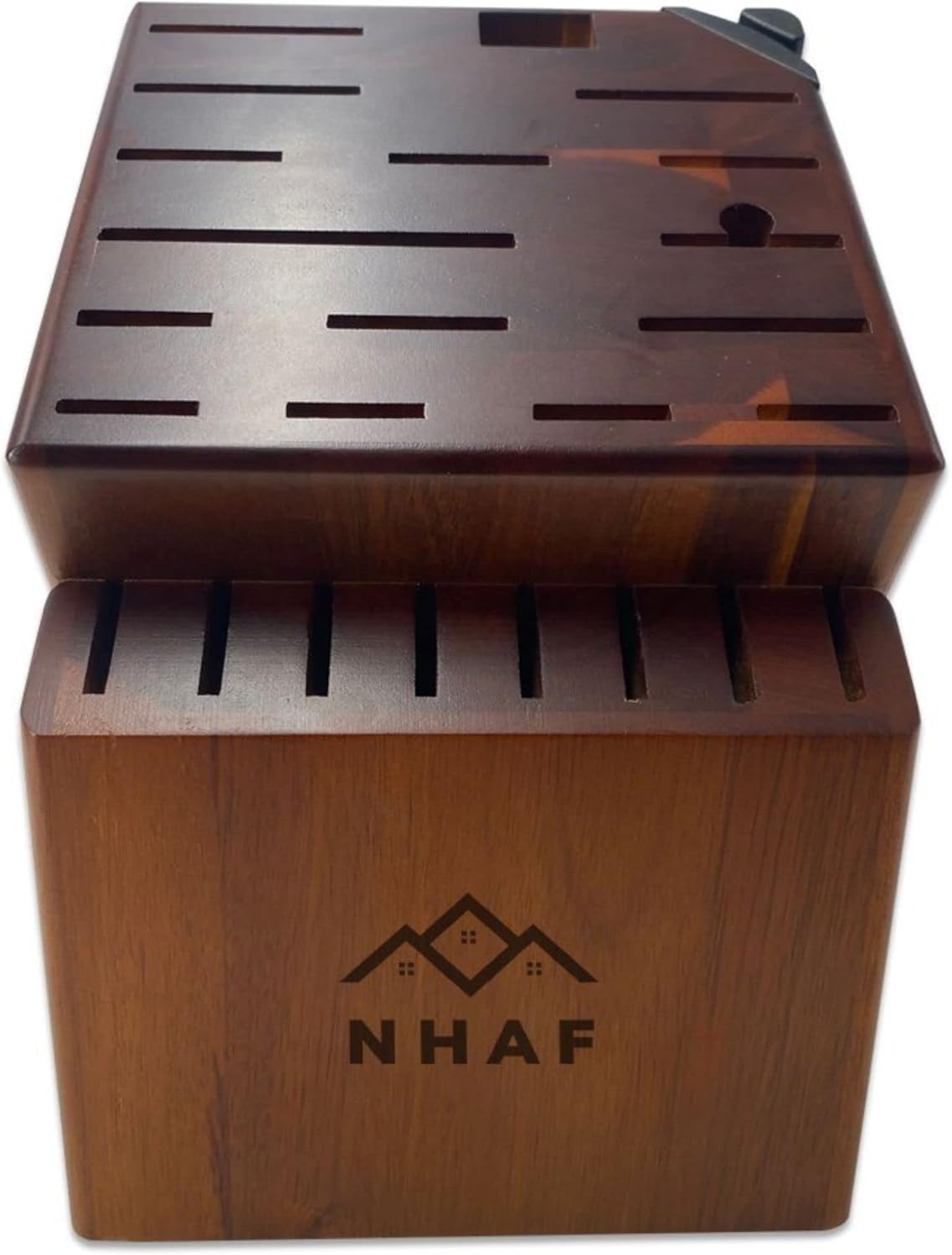 24 Slot Knife Block without Knives, Built-in Sharpener, NHAF Premium Wooden Knife Storage Block, Rubber & Acacia Wood Knife Block, Kitchen Knife Holder (3 gifts accessories included)