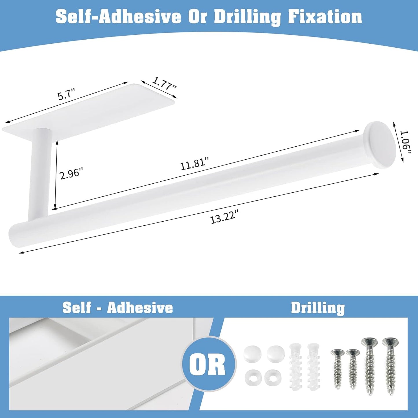 theaoo White Paper Towel Holder - Under Cabinet Paper Towel Holder for Kitchen, Adhesive Paper Towel Roll Rack for Bathroom Towel, Wall Mounted Matte Black Paper Towel Rack, SUS304 Stainless Steel