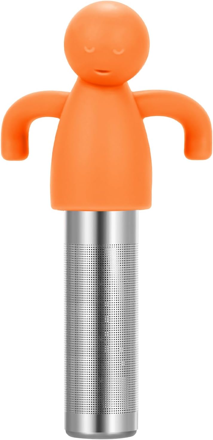 Leden Tea Infuser Cute Tea Strainer for Loose Leaf Tea Stainless Steel Fine Mesh Tea Ball Steeper with Silicone Lid for Mug and Cup, Orange